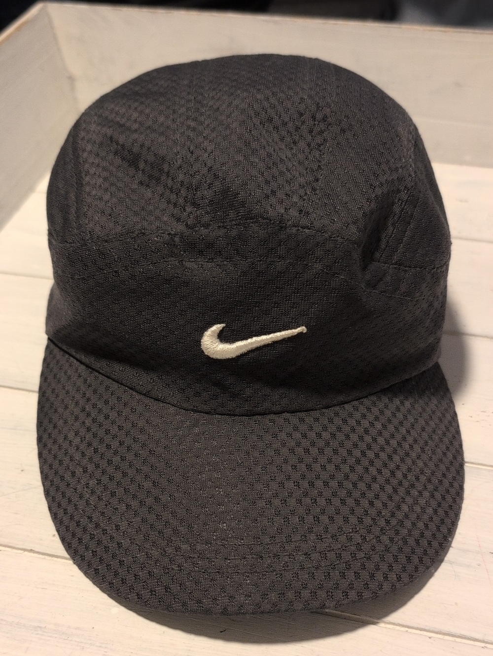 Vintage Nike Tennis Court Hat Cap Black Full Mesh TAILWIND White Swoosh